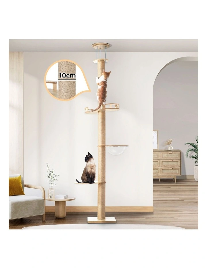 Alopet Cat Tree Wood Tower Scratching 270cm Post Scratcher Floor to Ceiling image 5
