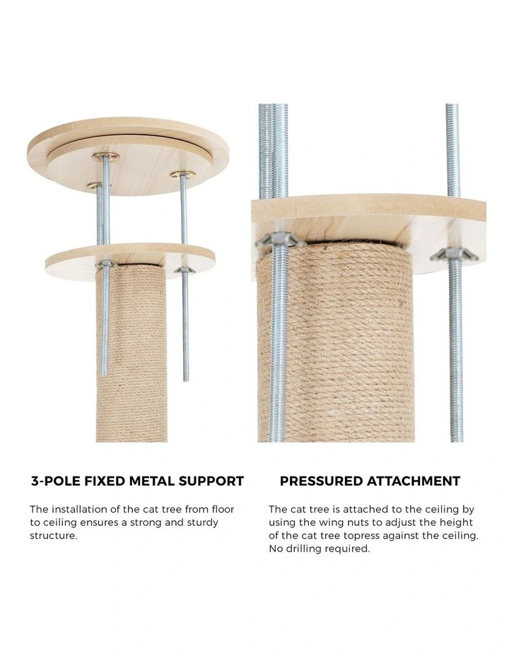 Alopet Cat Tree Wood Tower Scratching 270cm Post Scratcher Floor to Ceiling image 6