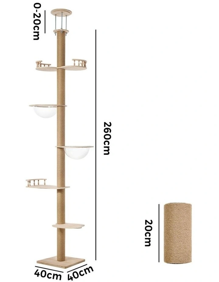 Alopet Cat Tree Wood Tower Scratching 300cm Post Scratcher Floor to Ceiling image 3