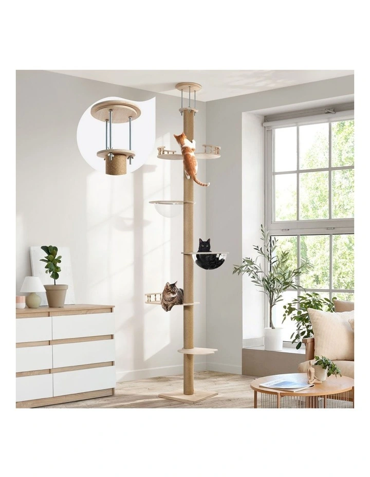 Alopet Cat Tree Wood Tower Scratching 300cm Post Scratcher Floor to Ceiling image 4