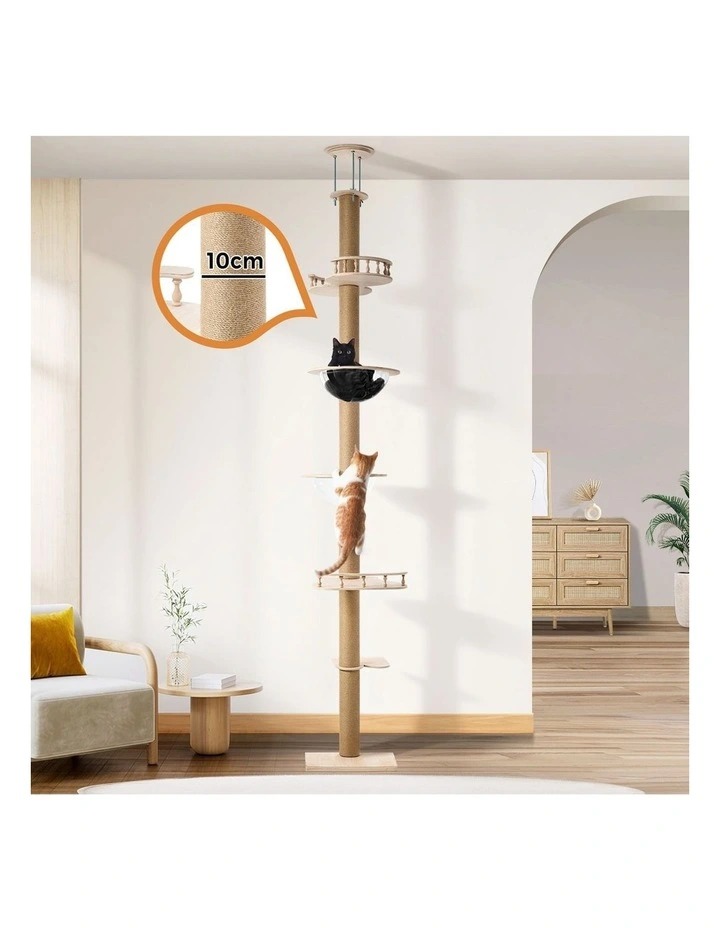 Alopet Cat Tree Wood Tower Scratching 300cm Post Scratcher Floor to Ceiling image 5