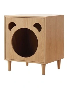Oikiture Pet Storage Cabinet Cat House Side Table Hidden Litter Box Natural