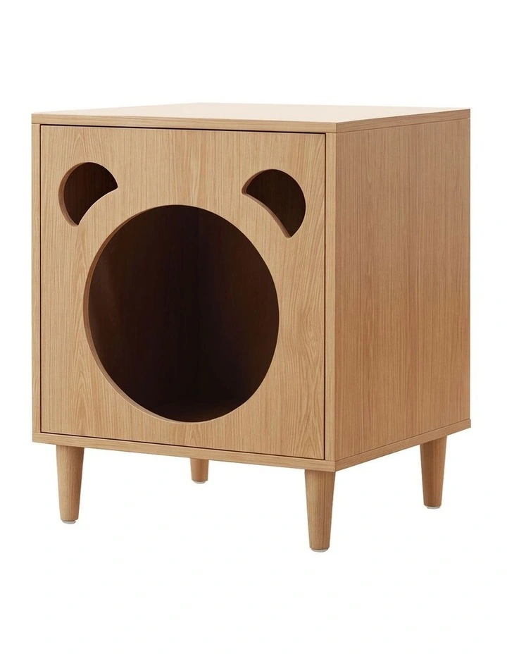 Oikiture Pet Storage Cabinet Cat House Side Table Hidden Litter Box Natural image 1