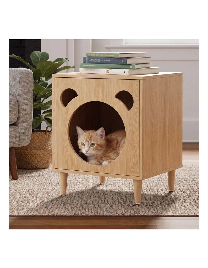 Oikiture Pet Storage Cabinet Cat House Side Table Hidden Litter Box Natural image 4