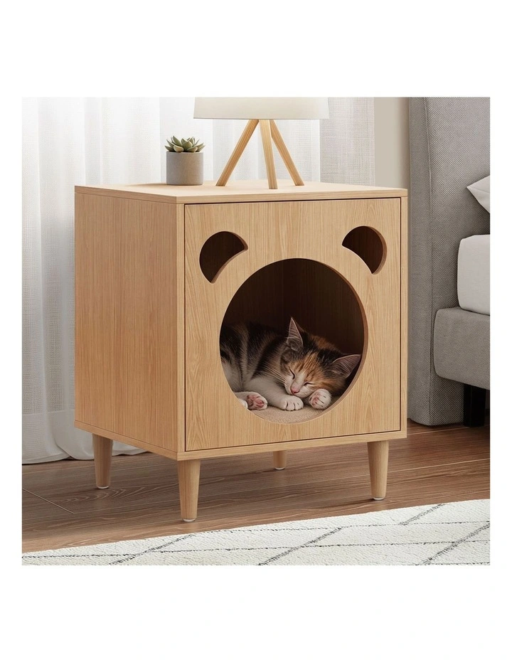 Oikiture Pet Storage Cabinet Cat House Side Table Hidden Litter Box Natural image 5