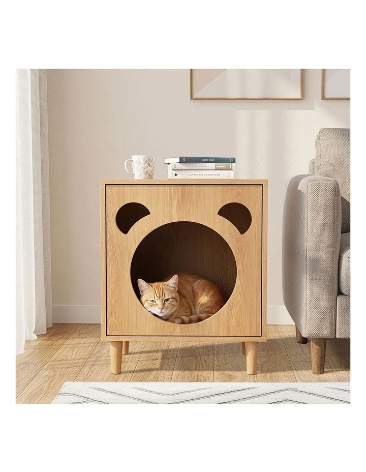 Oikiture Pet Storage Cabinet Cat House Side Table Hidden Litter Box Natural image 7