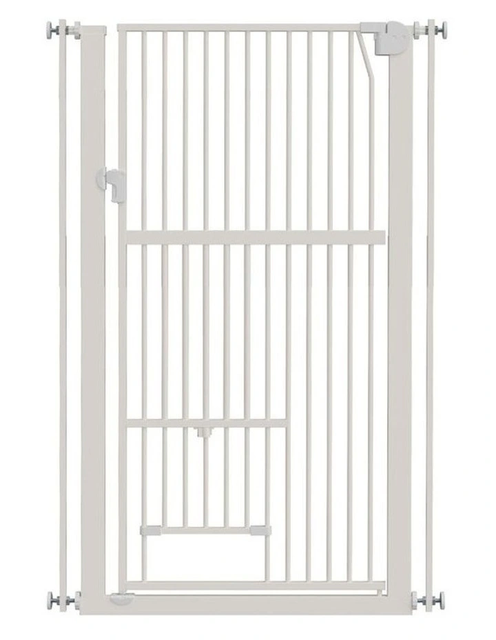 Alopet 143cm Retractable Safety Gate Pet Dog Cat with Walk Through Door White image 1