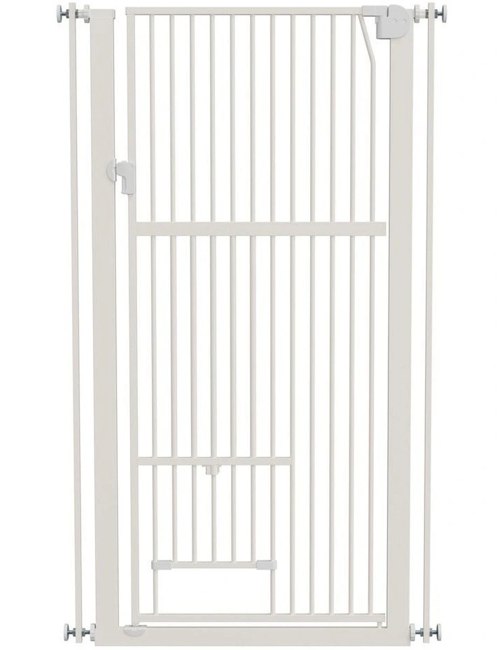 Alopet 143cm Retractable Safety Gate Pet Dog Cat with Walk Through Door White image 2