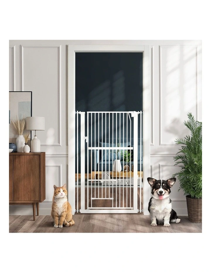 Alopet 143cm Retractable Safety Gate Pet Dog Cat with Walk Through Door White image 4