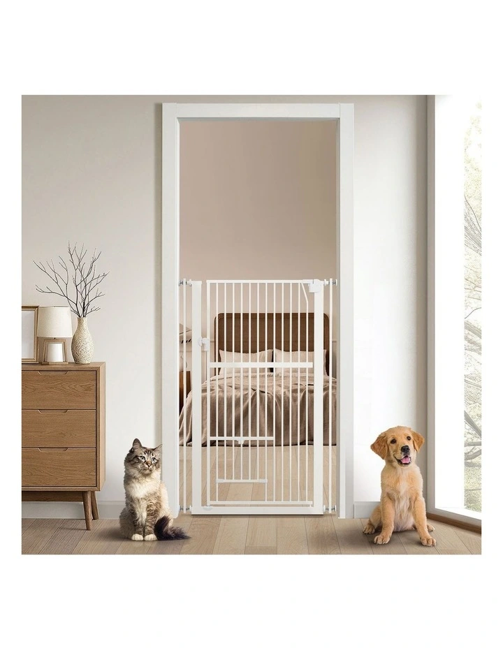 Alopet 143cm Retractable Safety Gate Pet Dog Cat with Walk Through Door White image 7
