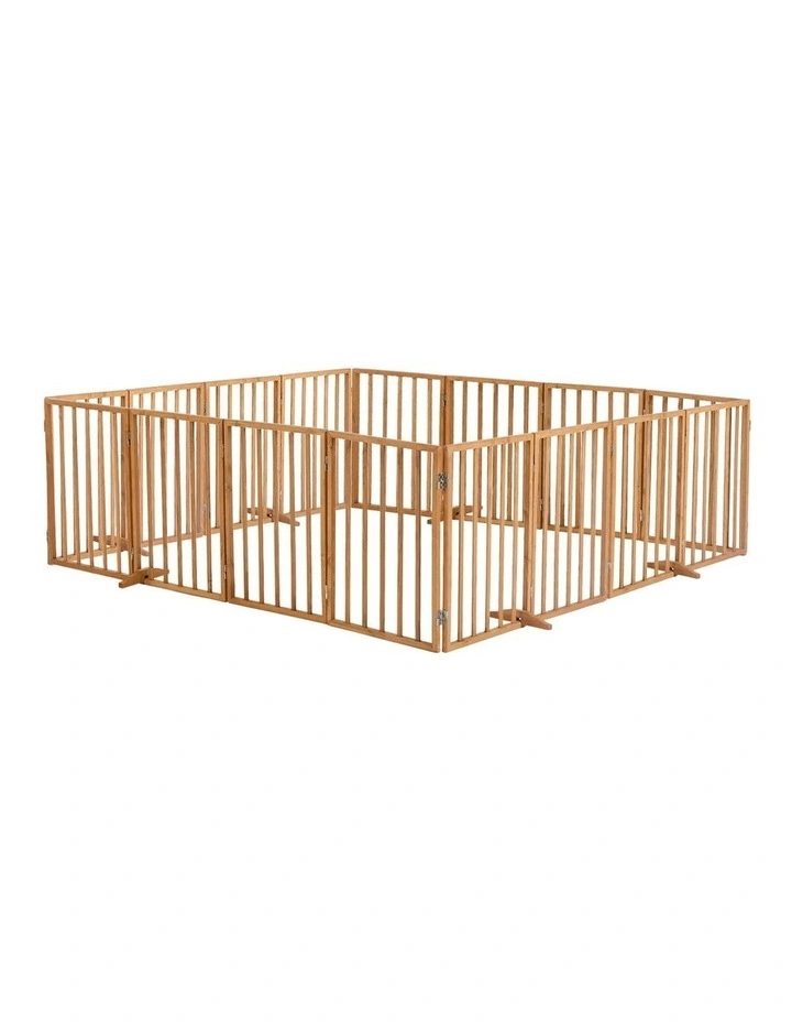 Alopet 16 Panels Wooden Pet Gate Dog Fence Playpen Stair Barrier Natural image 1