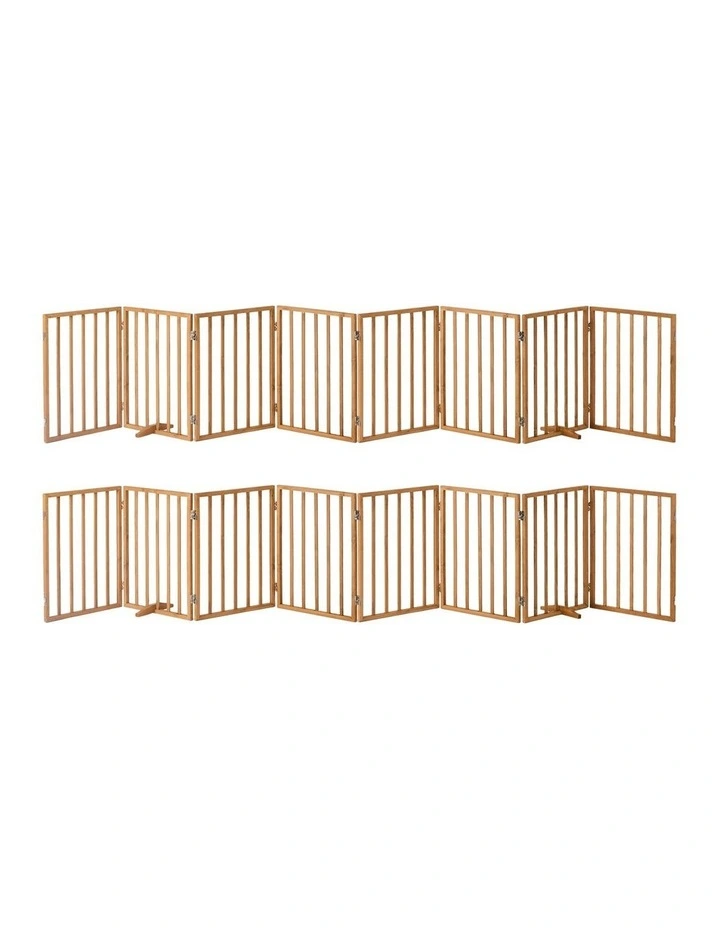Alopet 16 Panels Wooden Pet Gate Dog Fence Playpen Stair Barrier Natural image 2