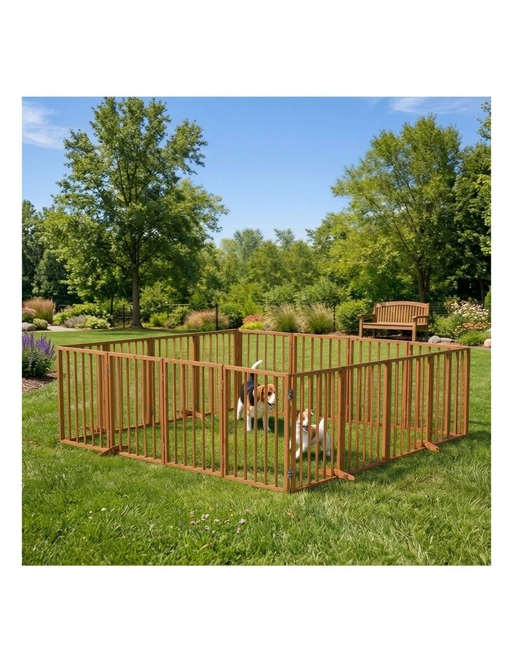 Alopet 16 Panels Wooden Pet Gate Dog Fence Playpen Stair Barrier Natural image 4