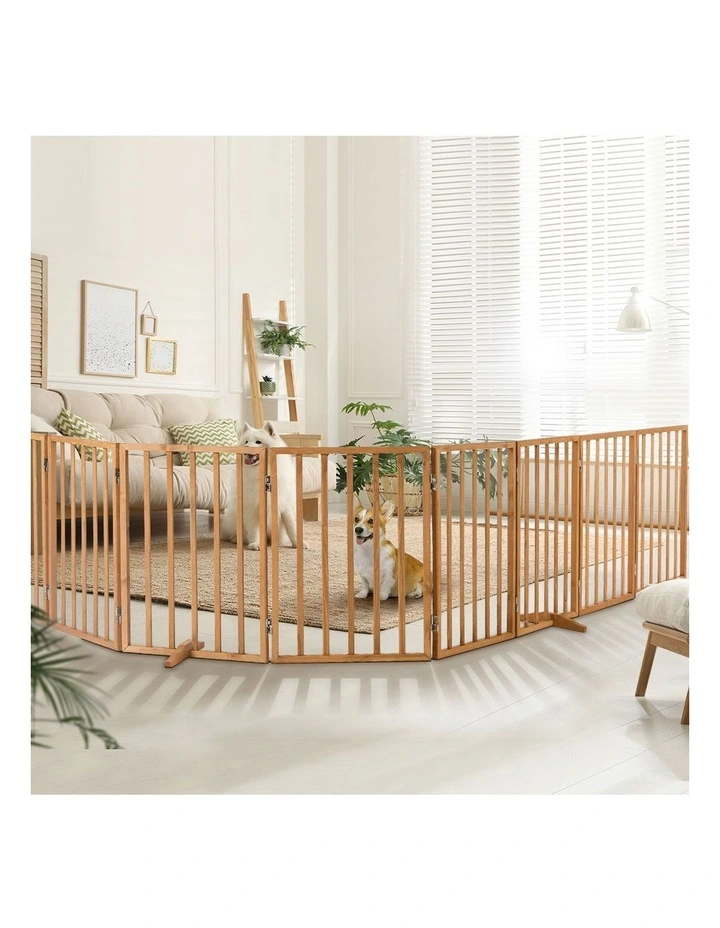Alopet 16 Panels Wooden Pet Gate Dog Fence Playpen Stair Barrier Natural image 5