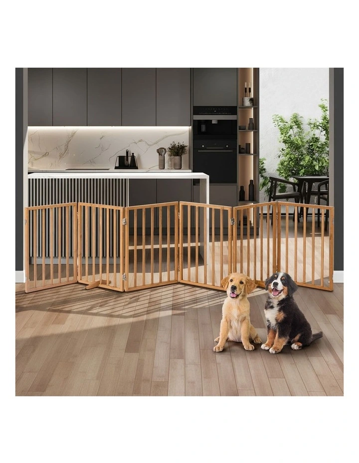 Alopet Wooden Pet Gate Dog Fence Playpen Safety Stair Barrier 6 Panels Natural image 4