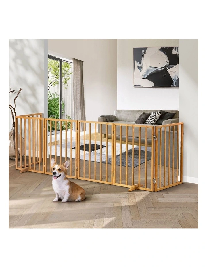 Alopet Wooden Pet Gate Dog Fence Playpen Safety Stair Barrier 6 Panels Natural image 7