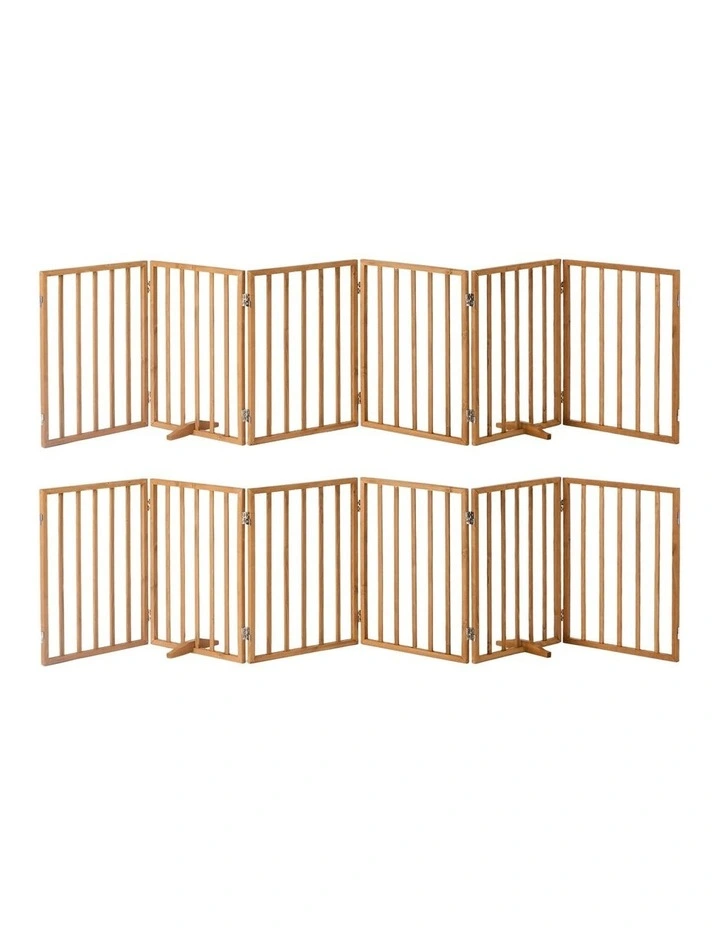 Alopet 12 Panels Wooden Pet Gate Dog Fence Playpen Stair Barrier Natural image 2