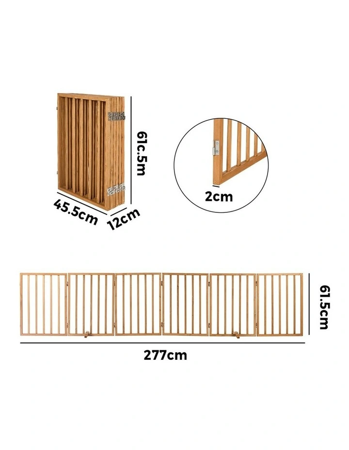 Alopet 12 Panels Wooden Pet Gate Dog Fence Playpen Stair Barrier Natural image 3