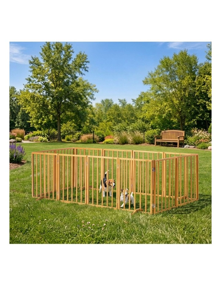 Alopet 12 Panels Wooden Pet Gate Dog Fence Playpen Stair Barrier Natural image 4