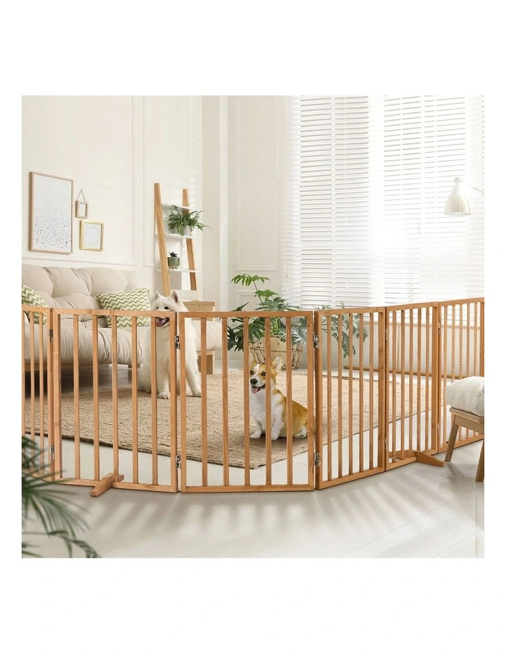 Alopet 12 Panels Wooden Pet Gate Dog Fence Playpen Stair Barrier Natural image 5