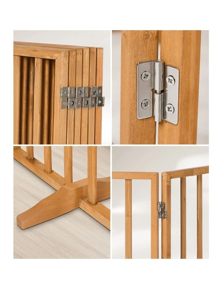 Alopet 12 Panels Wooden Pet Gate Dog Fence Playpen Stair Barrier Natural image 6