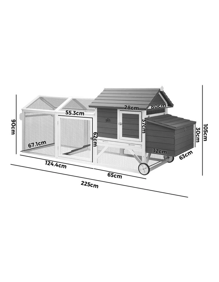 Alopet Chicken Coop Rabbit Hutch Extra Large Wooden House Run Hatch Box w/Wheels image 3