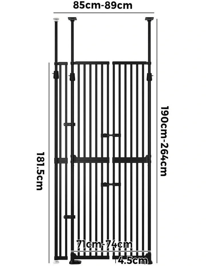 Alopet 190cm-264cm Retractable Safety Gate Pet Dog Cat Extra Tall Fence Black image 3