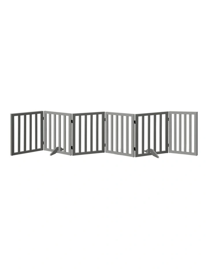 Alopet Wooden Pet Gate Dog Fence Safety Stair Barrier Security Door 6-Panel Grey image 1