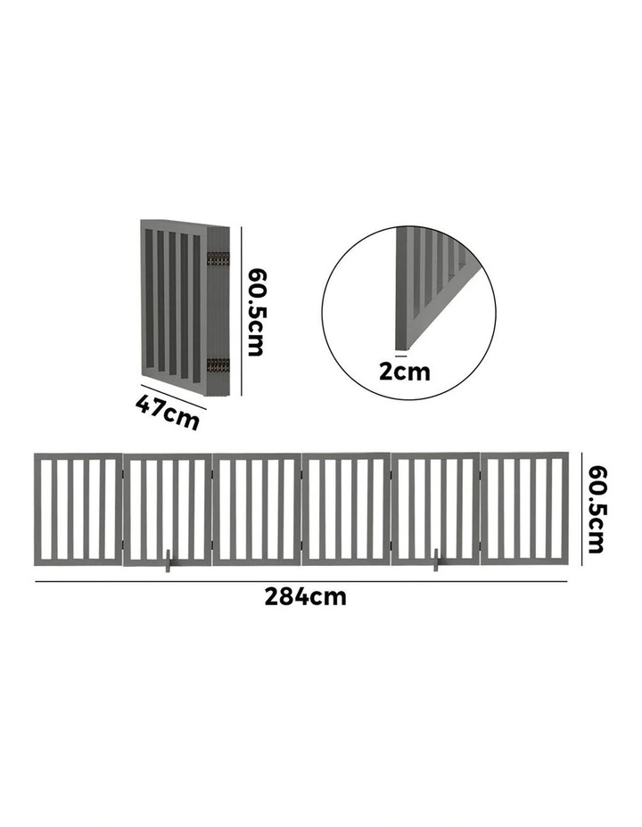 Alopet Wooden Pet Gate Dog Fence Safety Stair Barrier Security Door 6-Panel Grey image 3