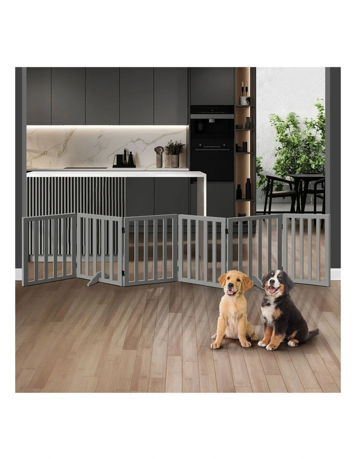 Alopet Wooden Pet Gate Dog Fence Safety Stair Barrier Security Door 6-Panel Grey image 4