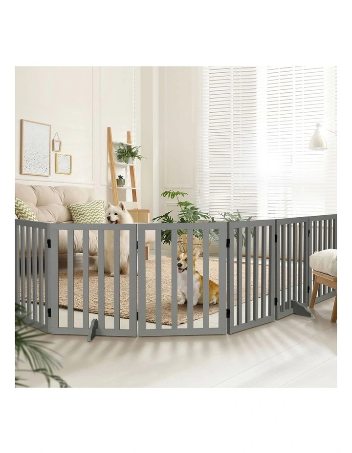 Alopet Wooden Pet Gate Dog Fence Safety Stair Barrier Security Door 6-Panel Grey image 5