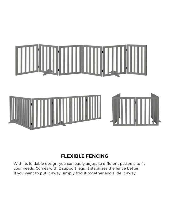 Alopet Wooden Pet Gate Dog Fence Safety Stair Barrier Security Door 6-Panel Grey image 7