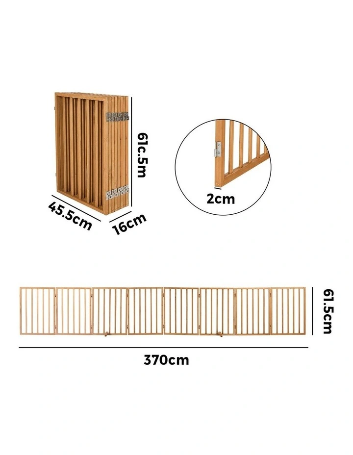 Alopet Wooden Pet Gate Dog Fence Playpen Safety Stair Barrier 8 Panels Natural image 3