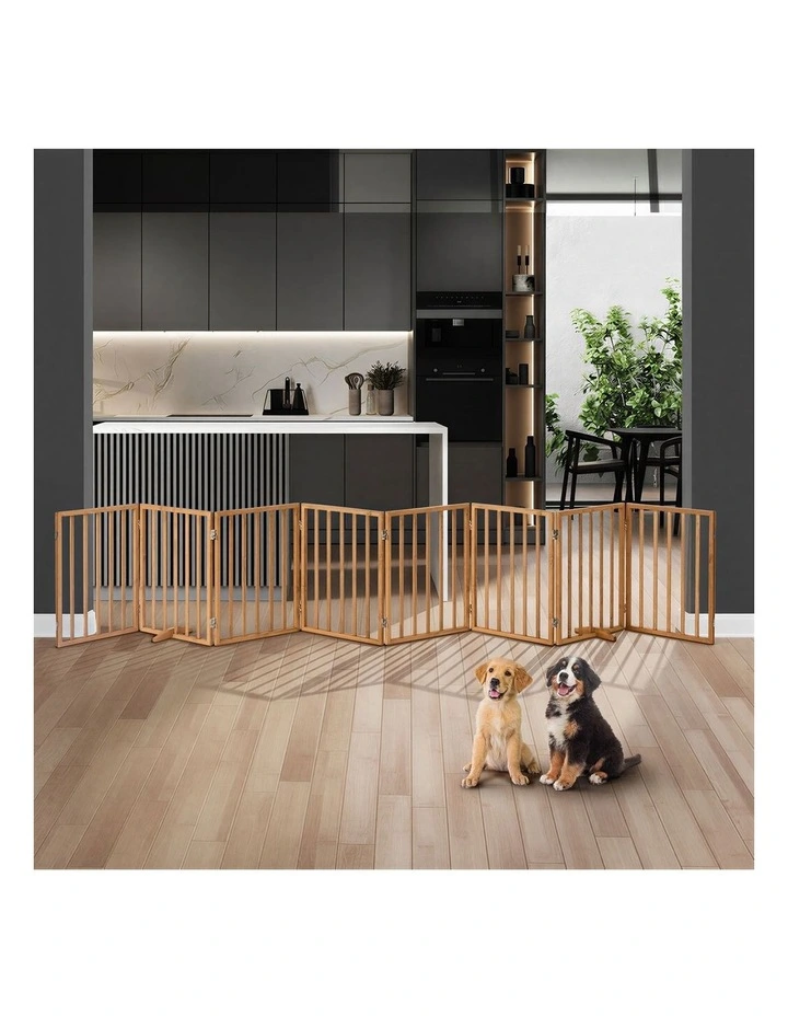 Alopet Wooden Pet Gate Dog Fence Playpen Safety Stair Barrier 8 Panels Natural image 4