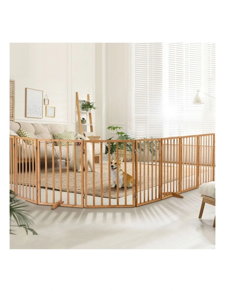Alopet Wooden Pet Gate Dog Fence Playpen Safety Stair Barrier 8 Panels Natural image 5