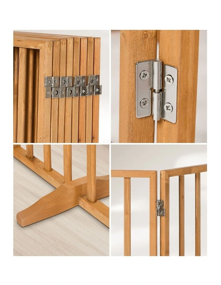 Alopet Wooden Pet Gate Dog Fence Playpen Safety Stair Barrier 8 Panels Natural image 6