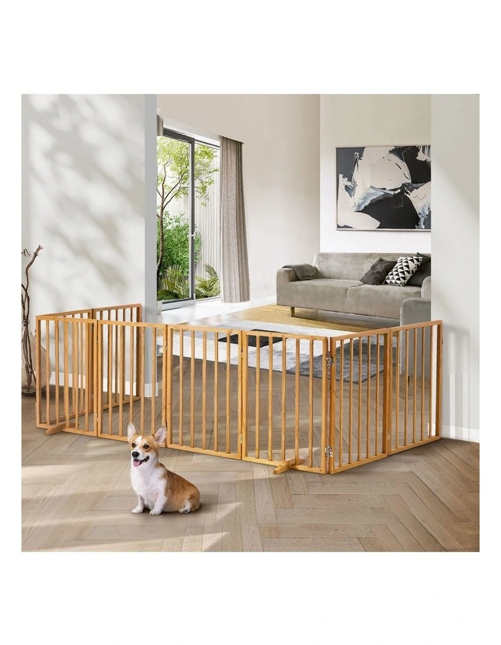 Alopet Wooden Pet Gate Dog Fence Playpen Safety Stair Barrier 8 Panels Natural image 7