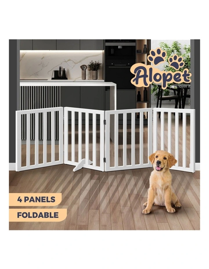 Alopet Wooden Pet Gate Dog Fence Safety Stair Barrier Security Door 4 Panels image 3