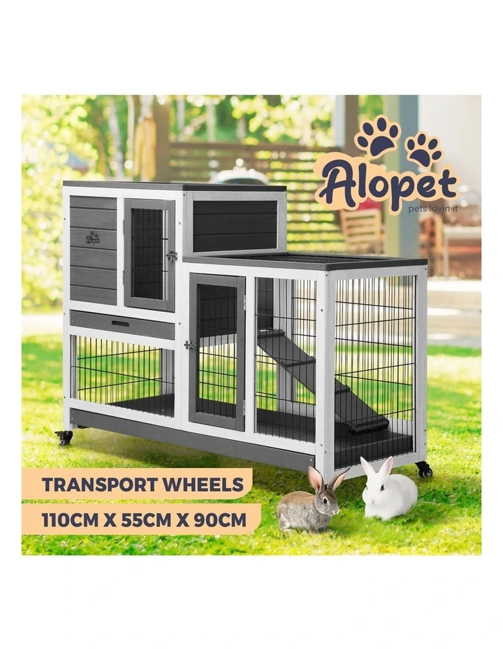 Alopet Rabbit Hutch Chicken Coop House Run Wooden Pet Cage Wheels Guinea Pig Bun image 4