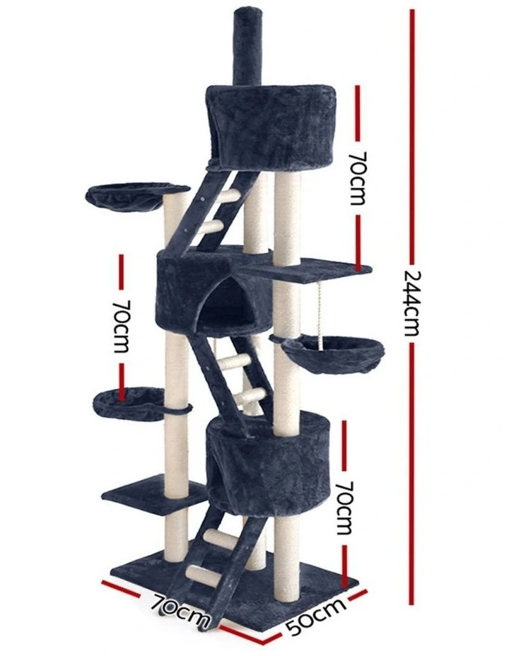 i.Pet Cat Tree 244cm Tower Scratching Post Scratcher Trees Condo House Grey image 2