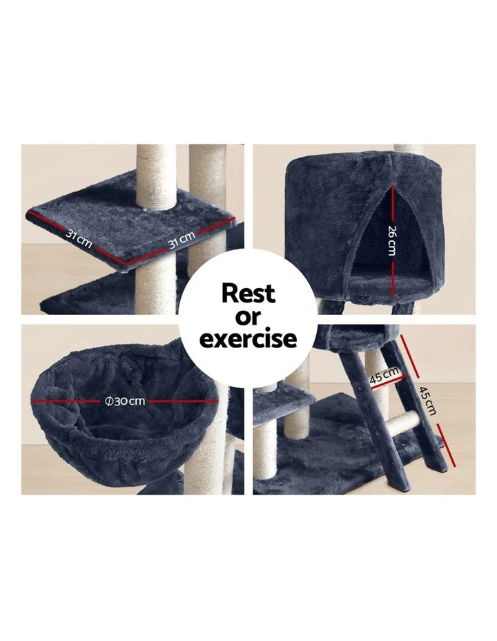 i.Pet Cat Tree 244cm Tower Scratching Post Scratcher Trees Condo House Grey image 6
