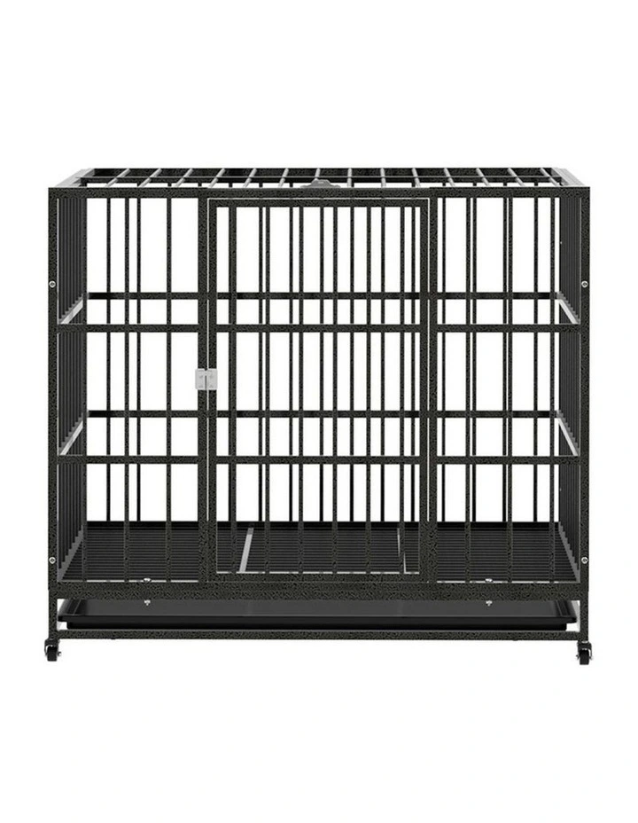 i.Pet Dog Cage Crate Large Puppy Cat Anti-Bite Pet Kennel Wheels w/Tray Metal 37'' image 2