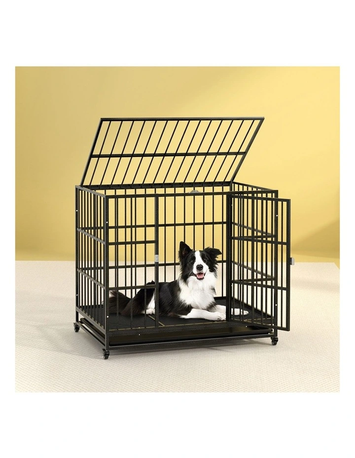 i.Pet Dog Cage Crate Large Puppy Cat Anti-Bite Pet Kennel Wheels w/Tray Metal 37'' image 3