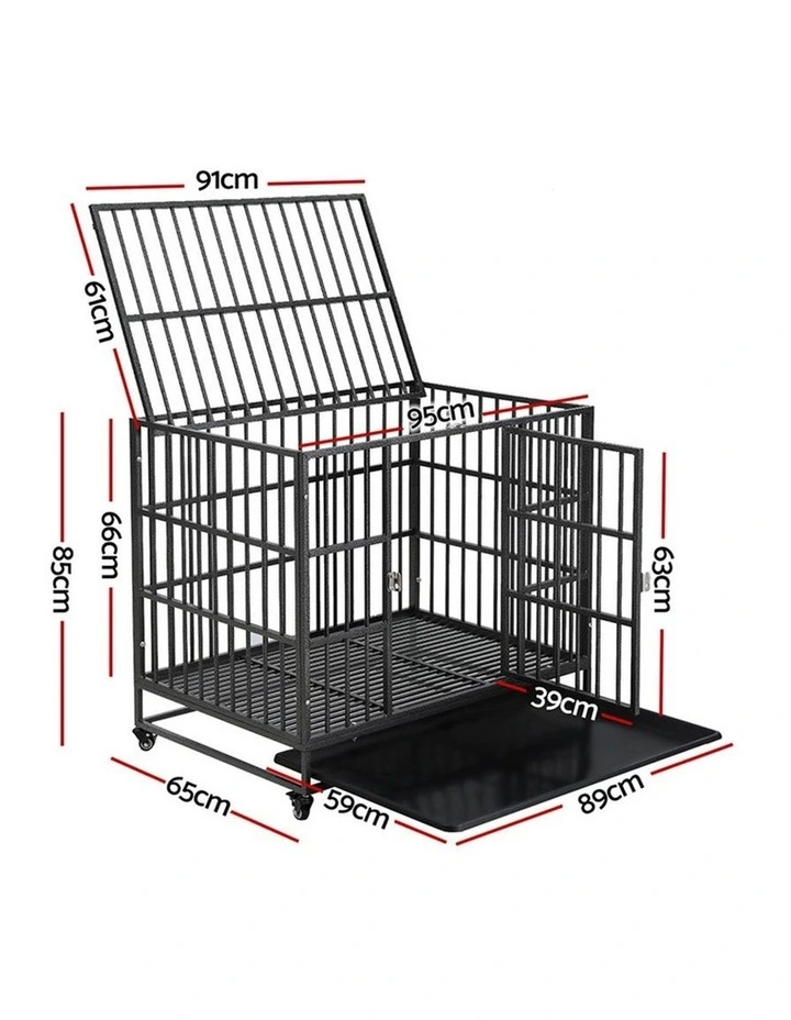 i.Pet Dog Cage Crate Large Puppy Cat Anti-Bite Pet Kennel Wheels w/Tray Metal 37'' image 4