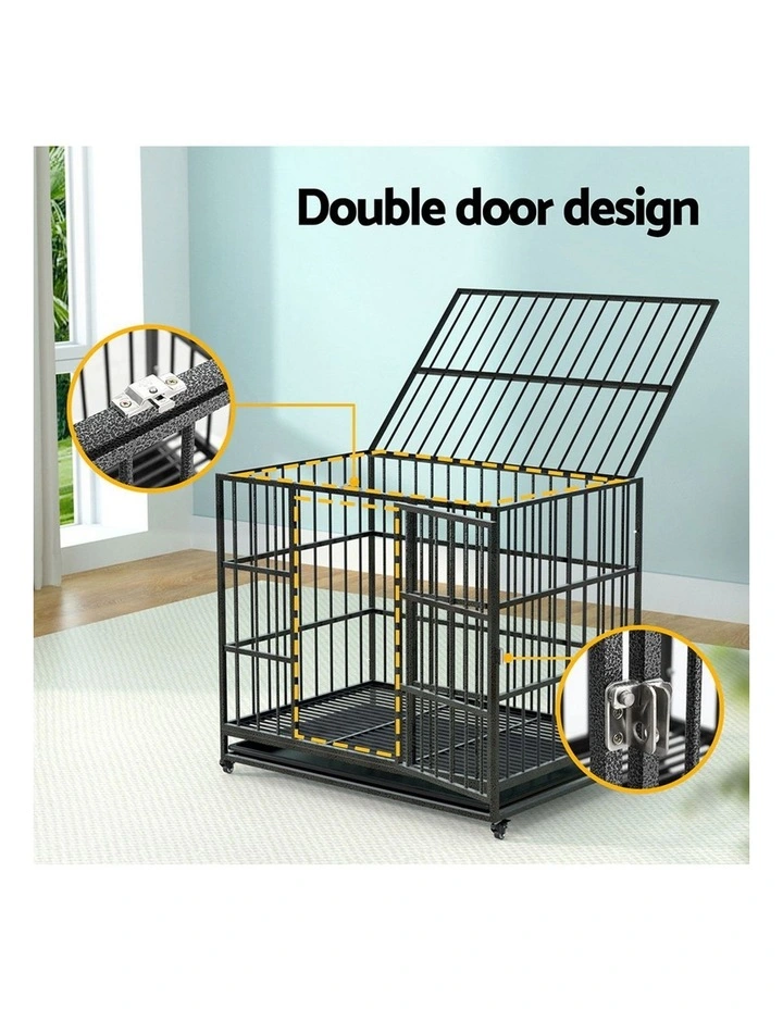 i.Pet Dog Cage Crate Large Puppy Cat Anti-Bite Pet Kennel Wheels w/Tray Metal 37'' image 5