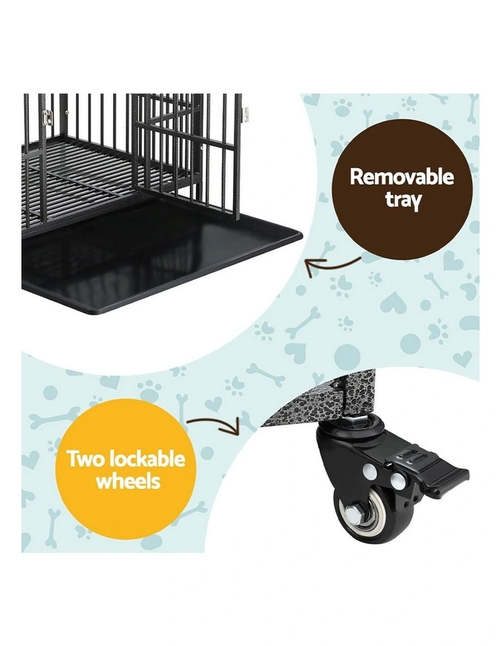 i.Pet Dog Cage Crate Large Puppy Cat Anti-Bite Pet Kennel Wheels w/Tray Metal 37'' image 7