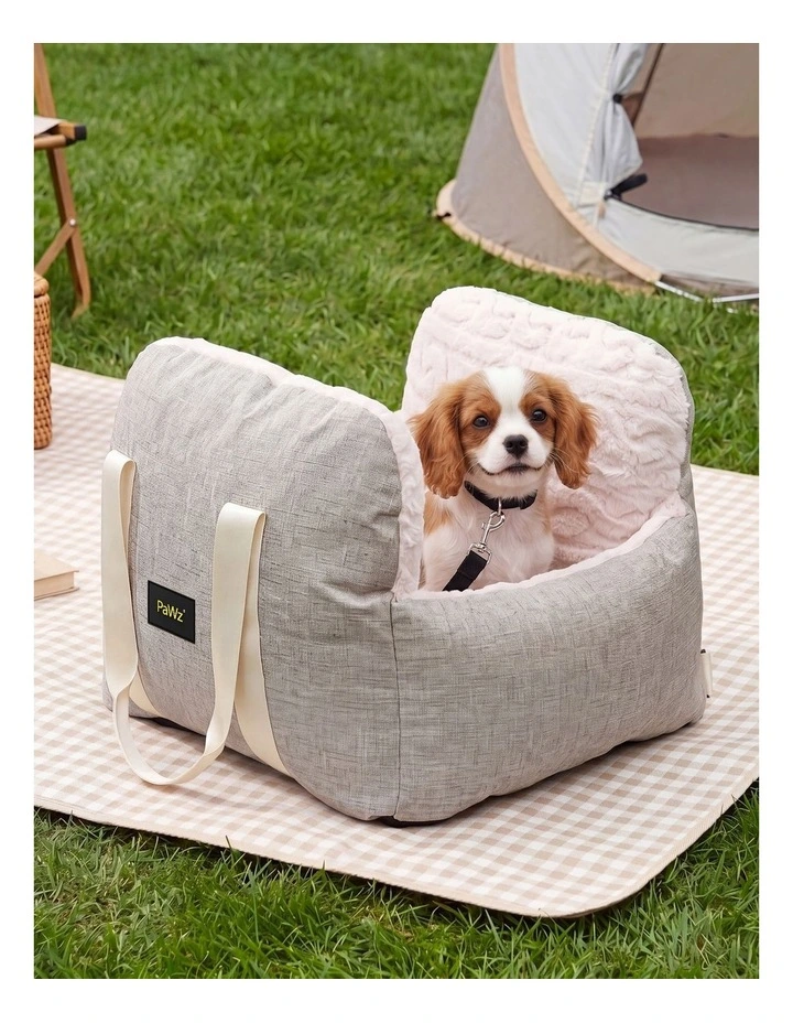 PaWz Dog Car Seat Booster Car Seat With Safety Tether Linen-Look Beige image 4