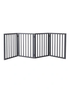 Wooden Pet Gate Dog Fence Retractable Barrier Portable Door 4 Panel Grey