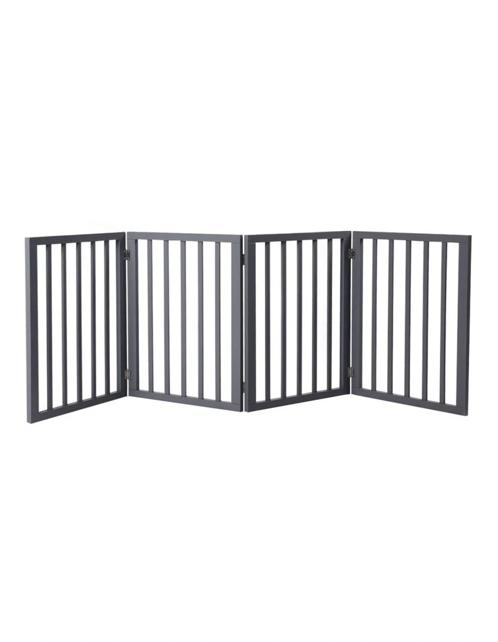 Wooden Pet Gate Dog Fence Retractable Barrier Portable Door 4 Panel Grey image 1