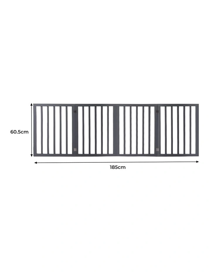 Wooden Pet Gate Dog Fence Retractable Barrier Portable Door 4 Panel Grey image 2